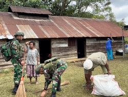 Wujud Kepedulian kepada Sesama, Satgas Yonif 521/DY Gelar Karya Bakti di Tempat Duka Distrik Napua