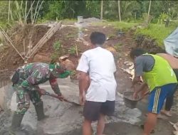 Demi Terwujudnya Impian Warga, Babinsa dan Warga Rap-Rap Kebut Struktur Angkur Jembatan Perintis Garuda