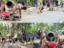 Semangat Gotong Royong Satgas TMMD Ke-128 Kodim 1801/Manokwari, Kebut Pembangunan Cor Jalan Warga Kampung Tanah Rubuh