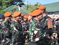 Komandan Resimen Hanud 1 Pasgat Hadiri Upacara Penyambutan Personel Eks Satgas Pamtas RI–PNG Kewilayahan Papua TA. 2025–2026