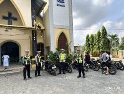 Ciptakan Rasa Aman, Personel Siaga Kompi II Polres Mesuji Laksanakan Pengamanan Ibadah Gereja