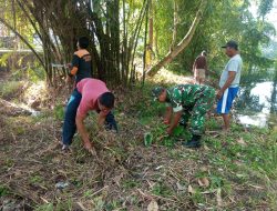 Koramil Berbah Sleman Bersama Aparat Terkait dan Masyarakat Bersihkan Sungai