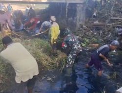 Babinsa Koramil 0818/22 Tumpang Hadiri Karya Bakti Normalisasi Sungai di Desa Jeru