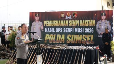 Negara Hadir Berantas Senpi Ilegal, Polda Sumsel Musnahkan 397 Senjata Api Hasil Ops Senpi Musi 2026
