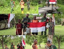 Semangat Kemerdekaan Berkibar di Kampung Sesor, Satgas TMMD Ke-129 Kodim 1807/Sorong Selatan Pasang Bendera Merah Putih