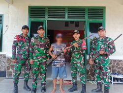 Satgas Pamtas RI-Malaysia Yonarmed 19/Bogani Terima Dua Senjata Api Rakitan dari Warga