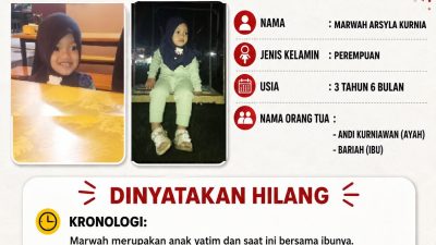 Balita Marwah Arsyla Kurnia Dilaporkan Hilang di Palembang, Keluarga Mohon Bantuan Masyarakat