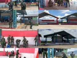 Merah Putih Warnai Enarotali, Satgas Yonif 2 Marinir Percantik Fasilitas Umum Lapangan Karel Gobay