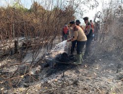 Kapolres Mesuji Turun Langsung Pimpin Penyisiran dan Pemadaman Kebakaran Lahan Perkebunan Tebu PT. Silva Inhutani