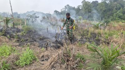 Aksi Cepat Tanggap, Pos Kout Satgas Yonarmed 13/Nanggala Bergerak Cepat Padamkan Karhutla di Wilayah Senaning
