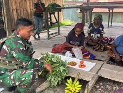 Ukir Senyum Mama-Mama Papua, Satgas Yonif 645/GTY Beli Hasil Bumi di Distrik Kelila