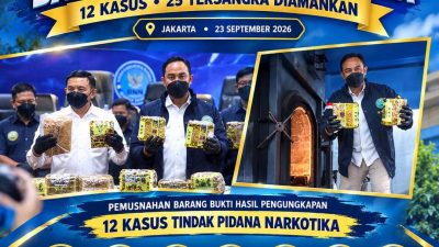 BNN RI Musnahkan Barang Bukti 12 Kasus Narkotika, 25 Tersangka Diamankan