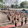 Semarak HUT ke-81 TNI, Anggota Koramil 0825/18 Purwoharjo Ikuti Senam Bersama di Batalyon TP 538/PTA