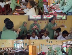Dukung TMMD Ke-130, Persit KCK Cabang XVII Kodim 1808/Mansel Berikan Edukasi Kesehatan Gigi Kepada Anak SD Nuhuwei