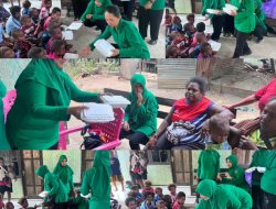 Persit KCK Cabang XVII Kodim 1808/Mansel Berbagi Kebahagiaan, Anak-Anak Kampung Yamboi Nikmati Makan Gratis dalam Rangka TMMD ke-130