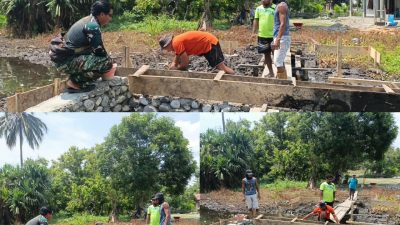 Medan Berlumpur Jadi Tantangan, Satgas TMMD Ke-130 Kodim 1808/Mansel Harus Bekerja Ekstra Demi Rampungkan Pembangunan Jembatan